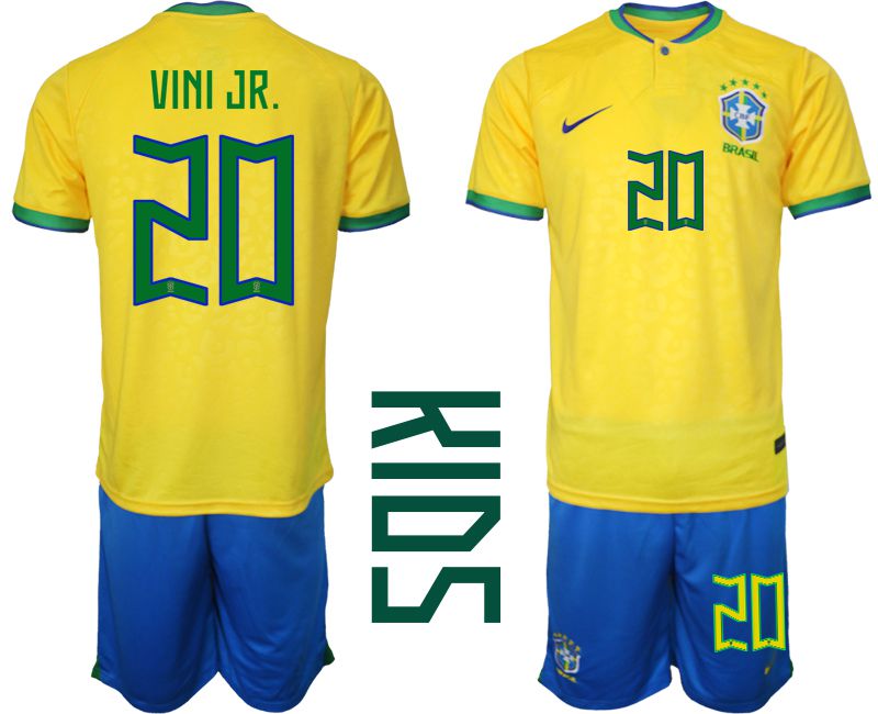 Youth 2022 World Cup National Team Brazil home yellow #20 Soccer Jersey->youth soccer jersey->Youth Jersey